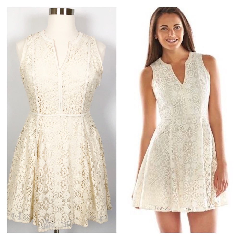 LC Lauren Conrad Lace Mini Dress - Sleeveless - Cream Color - Size 16